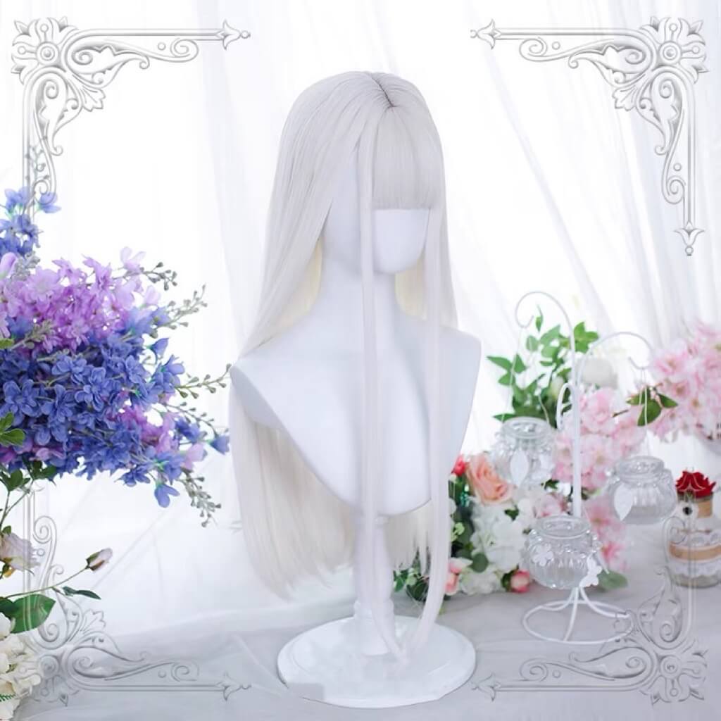 Lolita white long straight wig BY5013