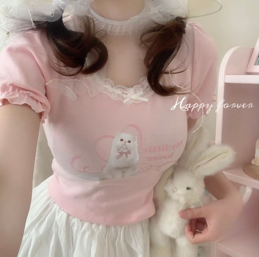 Cute cat softgirl lace top BY0320