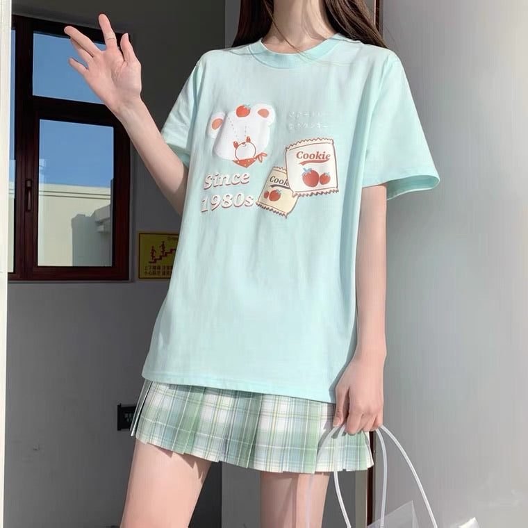 JAPANESE CUTE BEAR PRINT OVERSIZED T-SHIRT BY50009 | aleeby