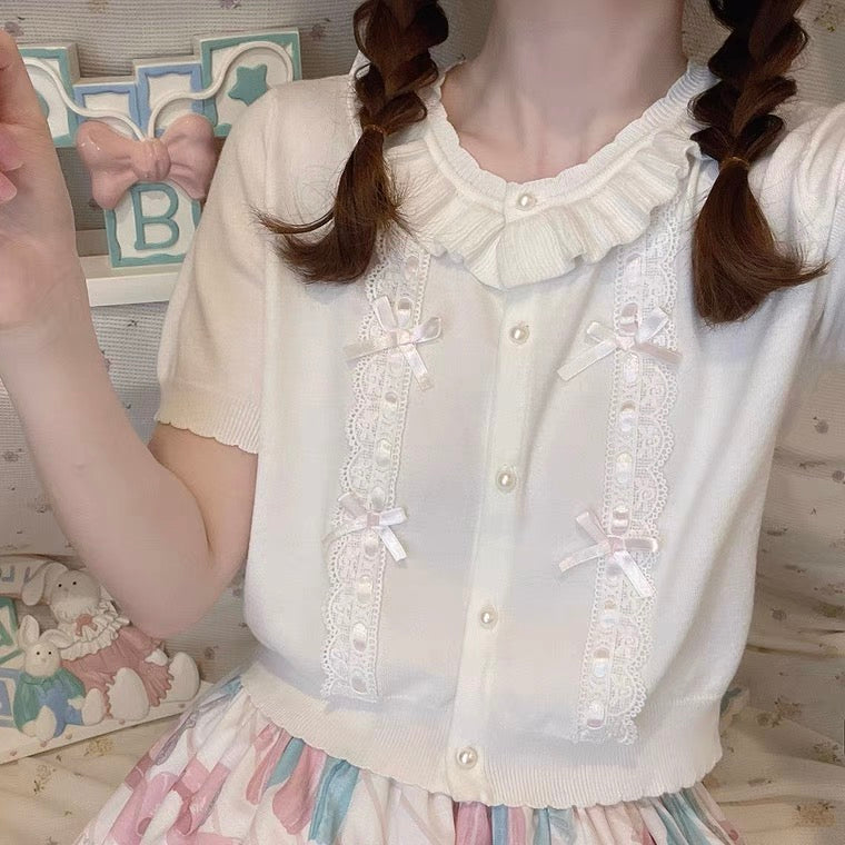 CUTE LACE PEARL BOW KNIT SWEATER BY70018