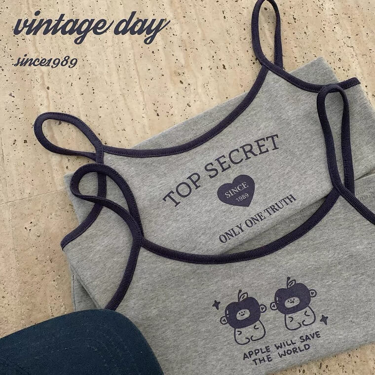 Vintage cute“Top Secret” gray sling vest BY1293