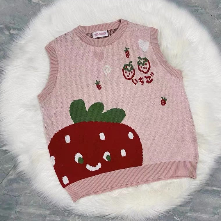 JAPANESE CUTE STRAWBERRY KNIT VEST BY90173