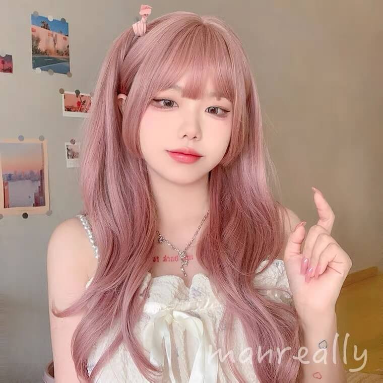 Pastel pink princess hime cut daily long wig BY6090