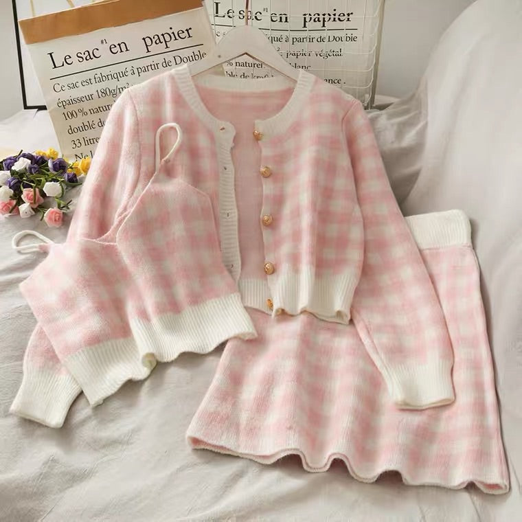 SWEET PLAID 3 PIECES SUIT BY97333