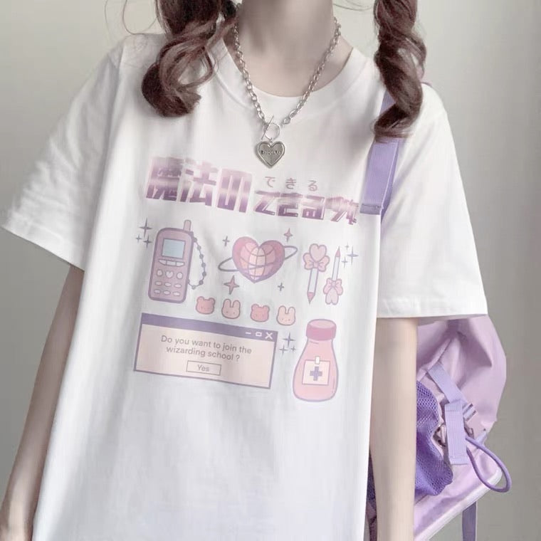 JAPANESE “MAGIC” PREPPY PRINT OVERSIZE T-SHIRT BY50044