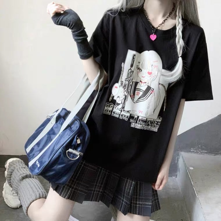 JAPANESE DARK GIRL PRINTING OVERSIZE T-SHIRT BY50053