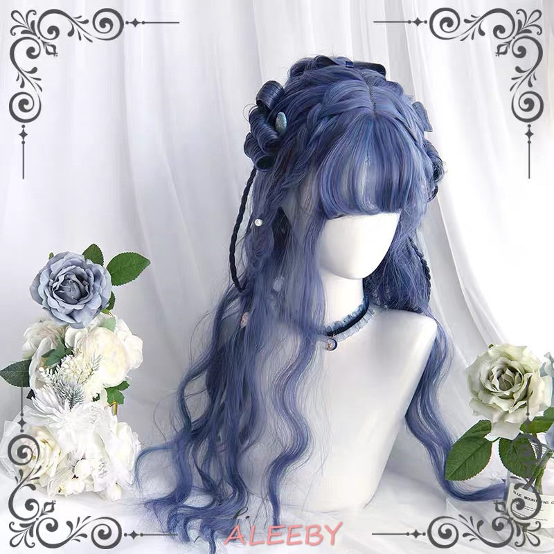 2020 ALEEBY BLUE WATER WAVE AIR BANGS LONG CURLY WIG BY42003