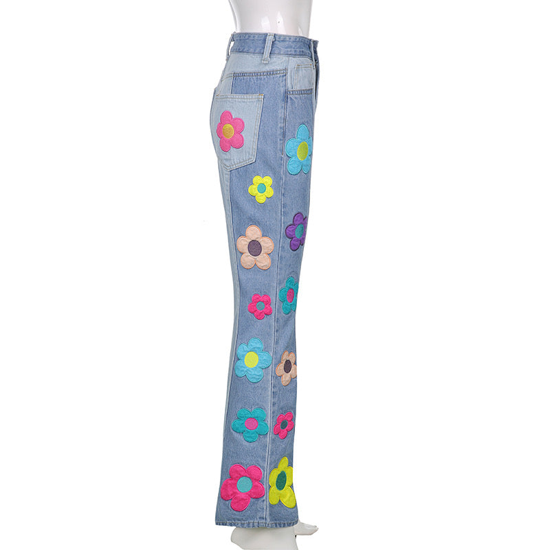 INS CUTE FLOWER EMBROIDERY JEANS BY70196