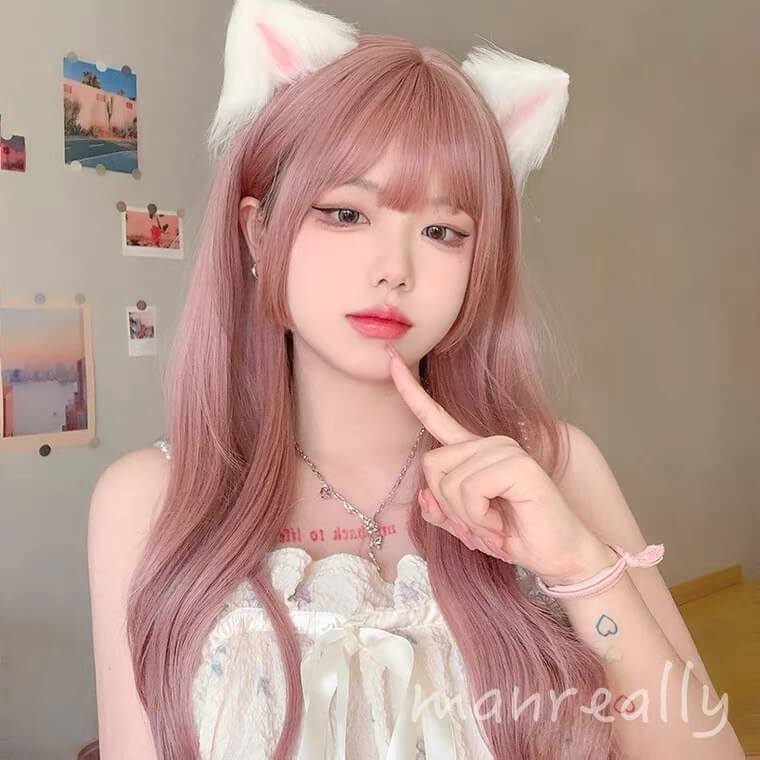 Pastel pink princess hime cut daily long wig BY6090