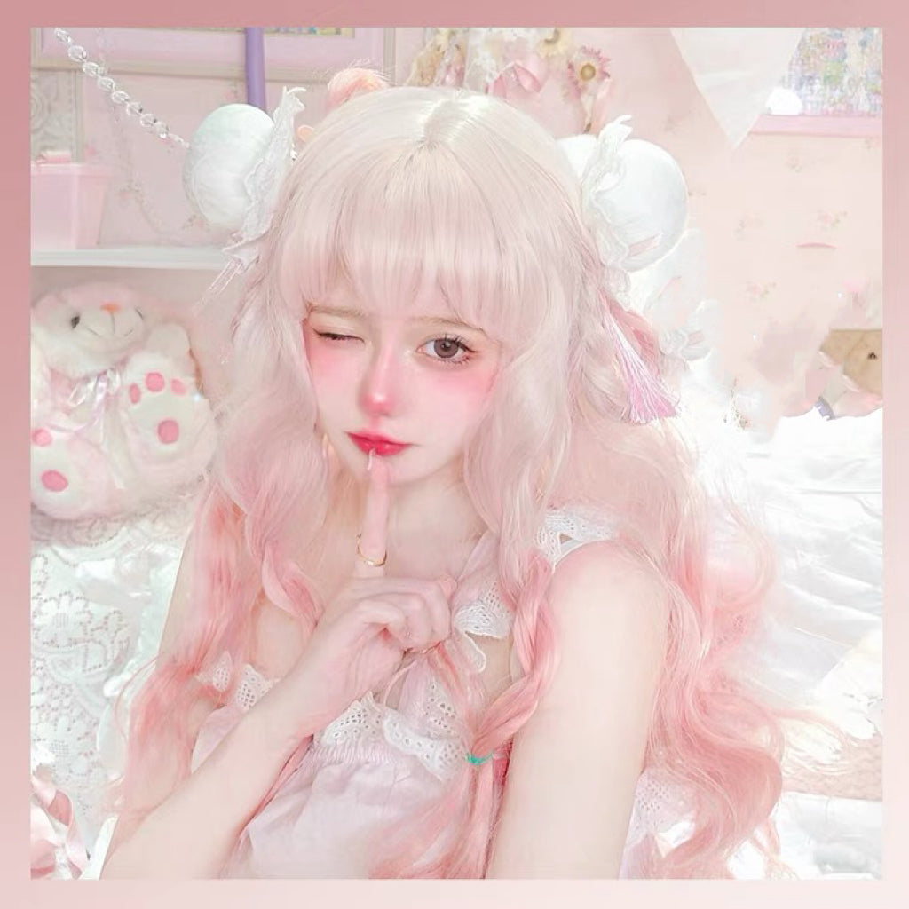 Lolita pink gradient long curly wig BY107