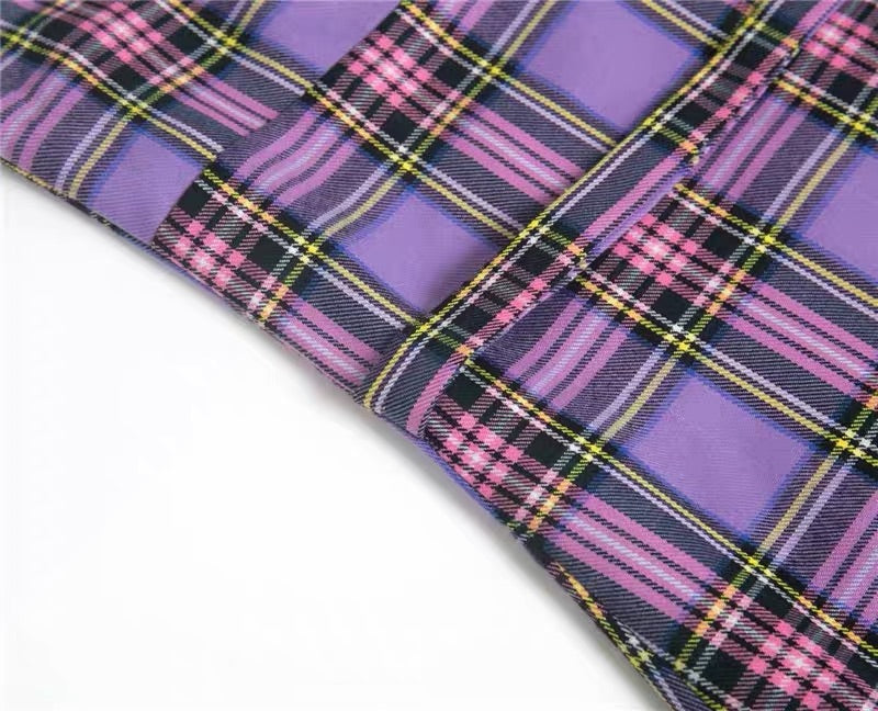 PASTEL PURPLE GRID SLING DRESS BY42302