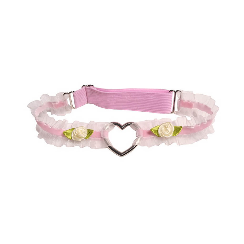 Pink girly floral cross thigh ring non slip sock clip BY3300