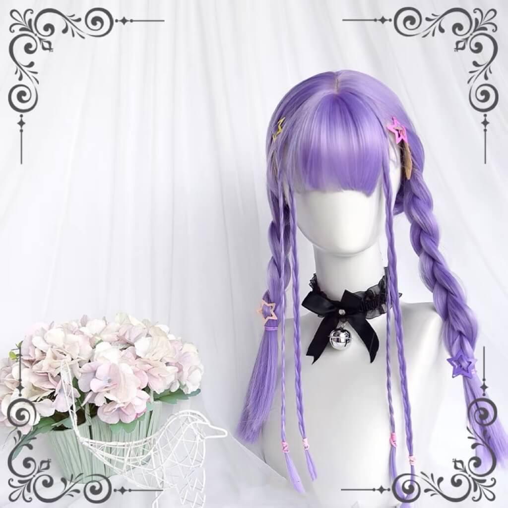 Cute purple medium long straight Y2K wig BY5010