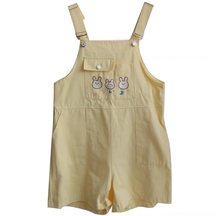 CUTE BUNNY EMBROIDERY CANDY OVERALLS SHORTS BY50096
