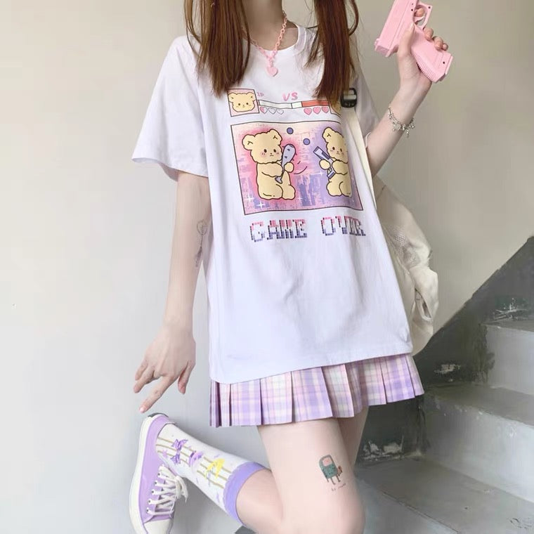 “GAME OVER” CUTE BEAR PRINTING OVERSIZE T-SHIRT BY50093