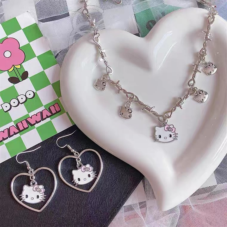 Cute “hello kitty” necklace & earrings set BY7117
