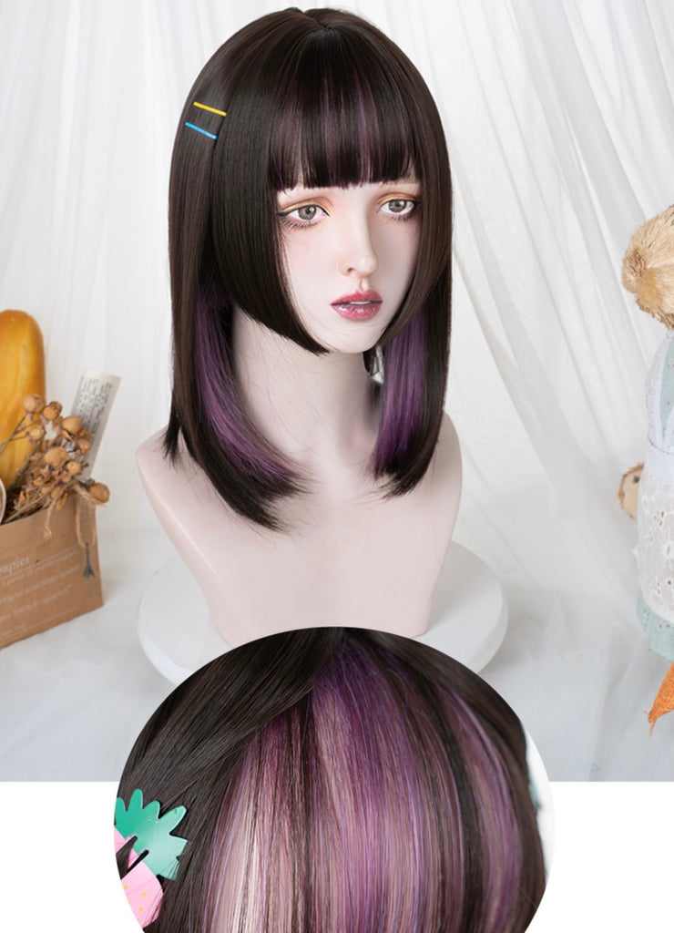 Ins jk purple black pick short straight wig BY7010