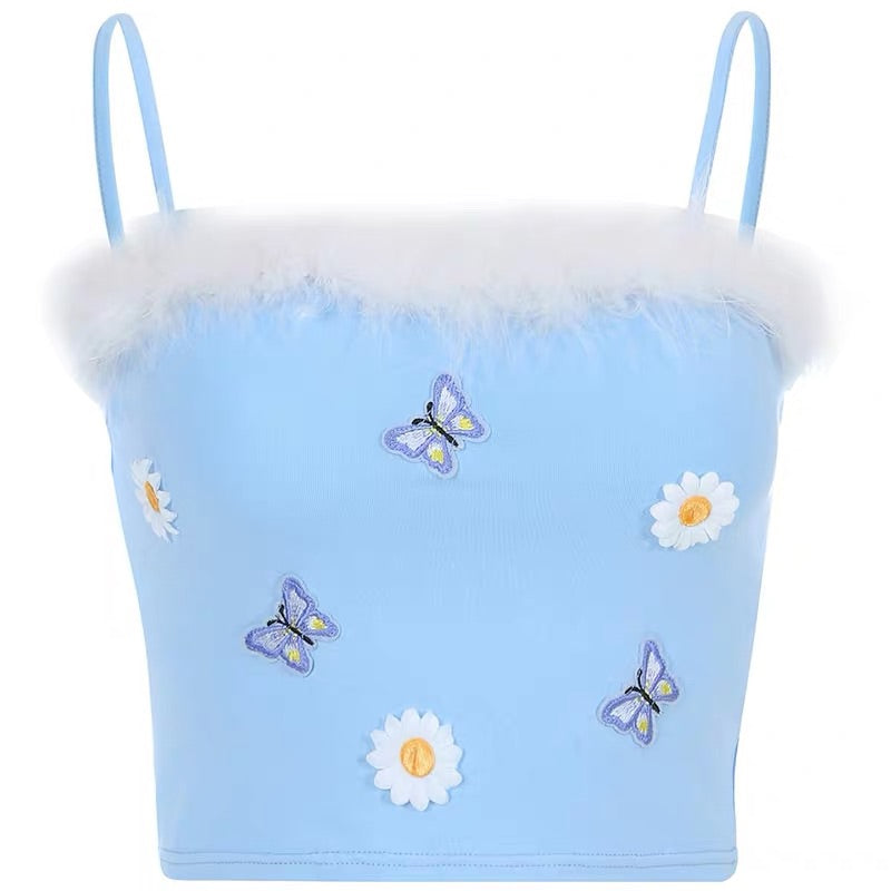 “BUTTERFLY FLOWER EMBROIDERY”SLING VEST BY22255