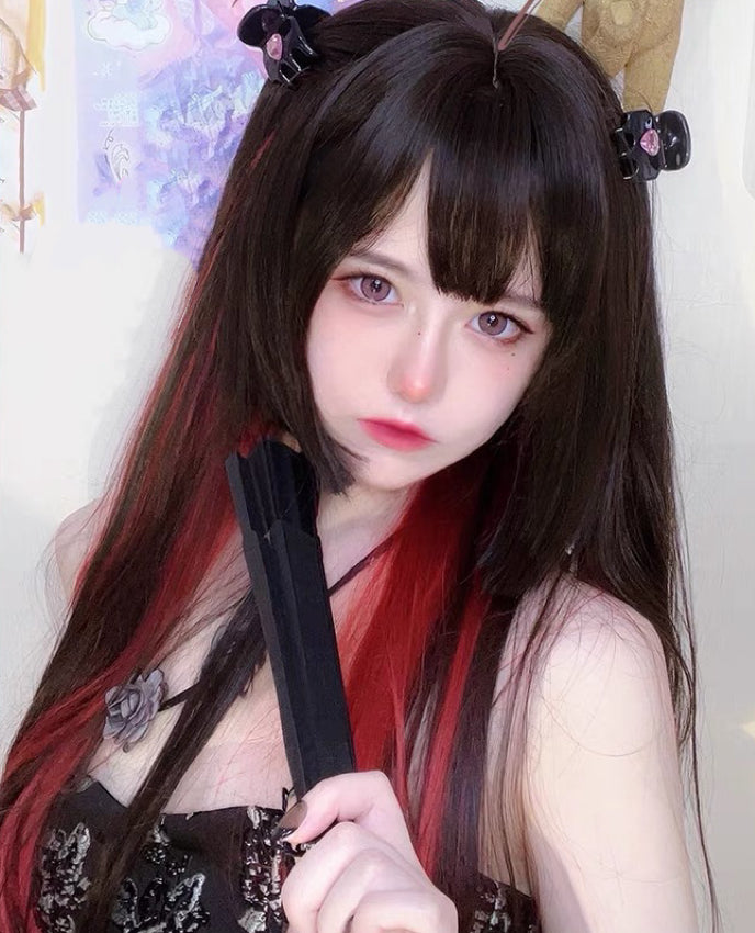 2026 New black red pick dyed long straight wig BY106