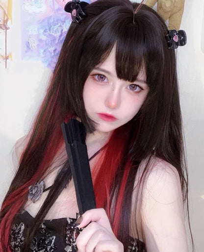 2026 New black red pick dyed long straight wig BY106