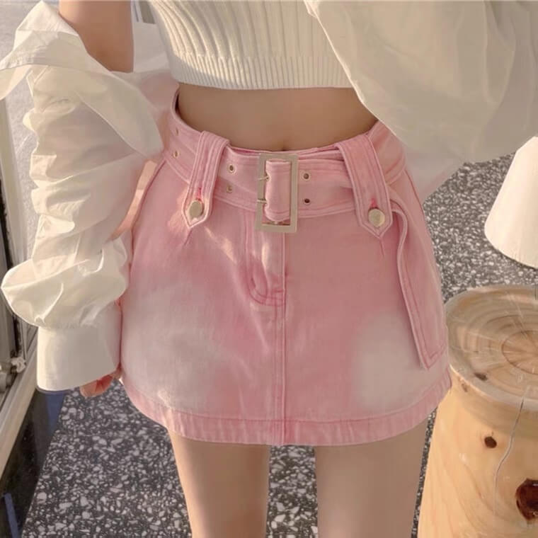 Candy pink gradient denim skirt BY3091