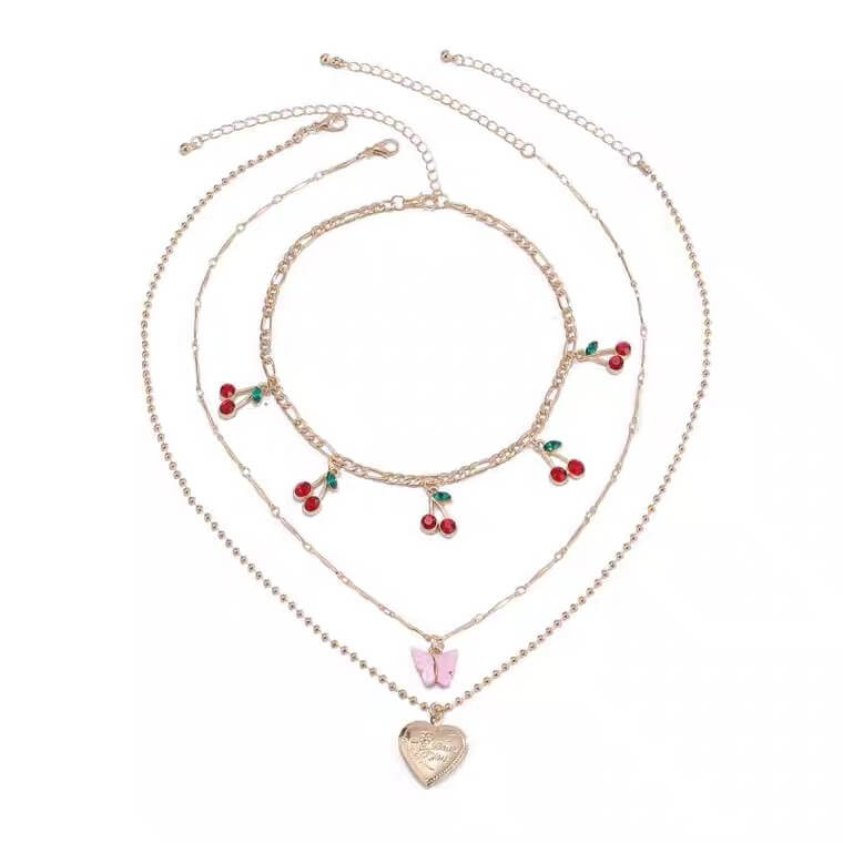 Ins fashion “butterfly & cherry & heart” necklace BY1198