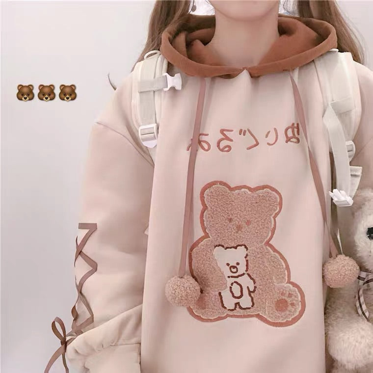 JAPANESE CUTE BEAR VELVET HOODIE BY99222 | aleeby