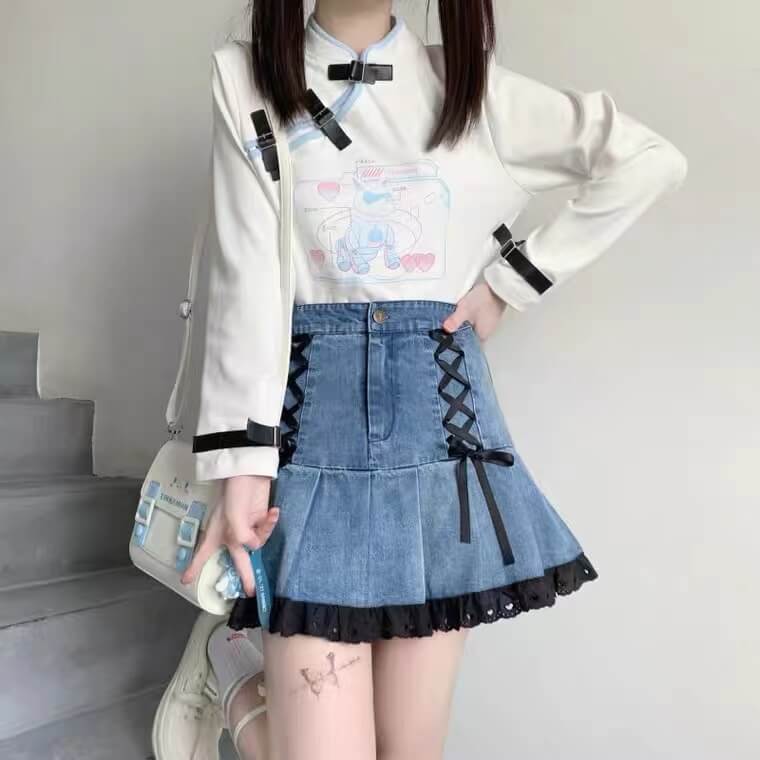 2022 New cute lace denim skirt BY4056