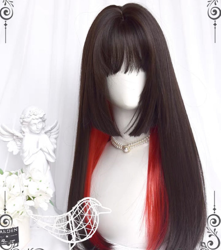 2022 New black red pick dyed long straight wig BY106