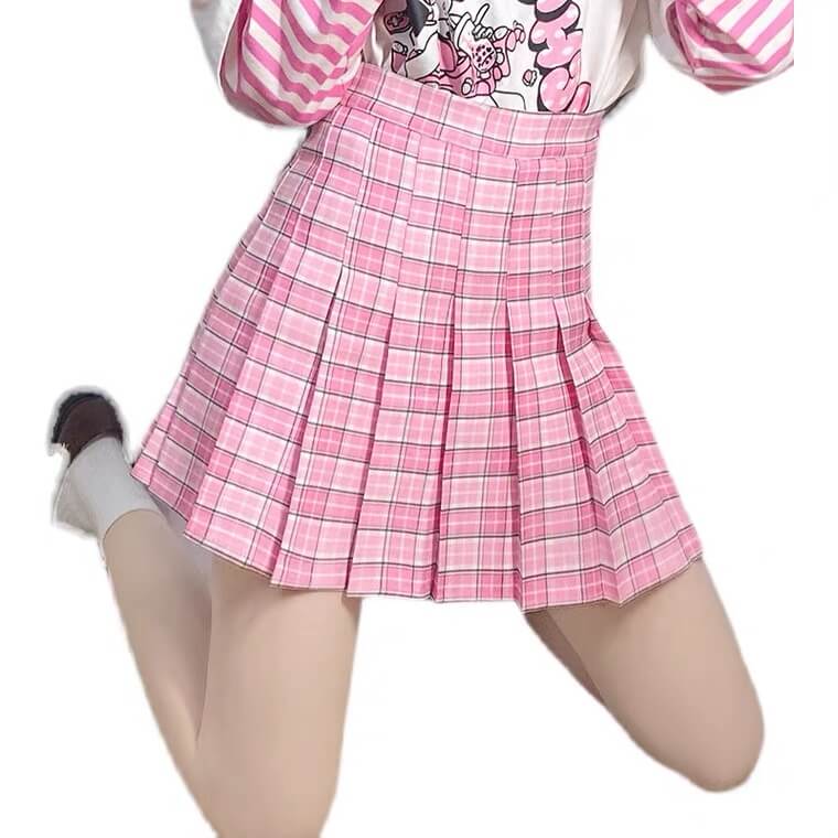 2023 New harajuku jk pink plaid pleated skirt BY2093