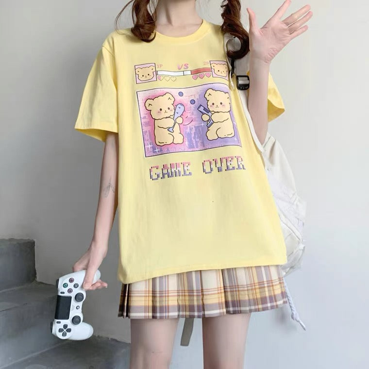 “GAME OVER” CUTE BEAR PRINTING OVERSIZE T-SHIRT BY50093