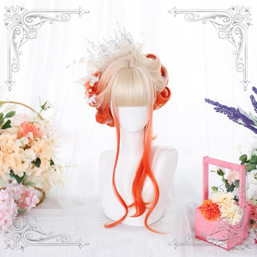 Harajuku Lolita daily gradient blonde orange long curly wig BY7069