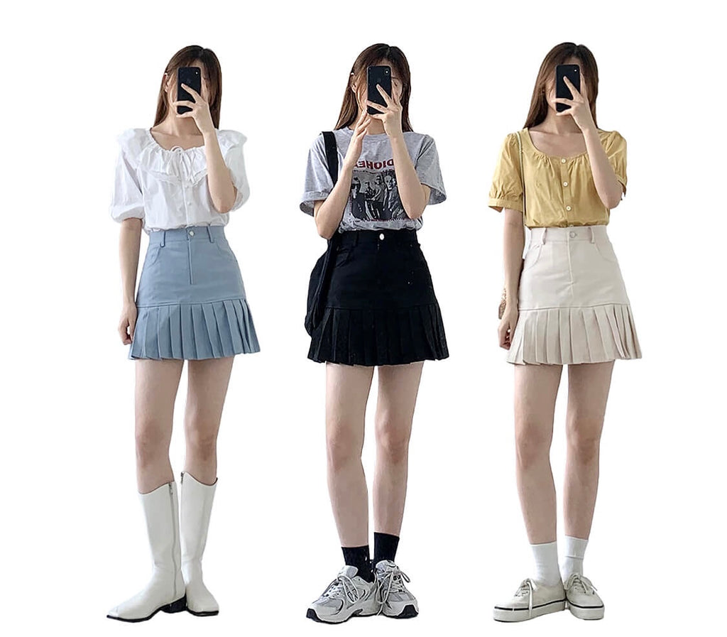Japanese girl summer high waist pleated skirt BY6091