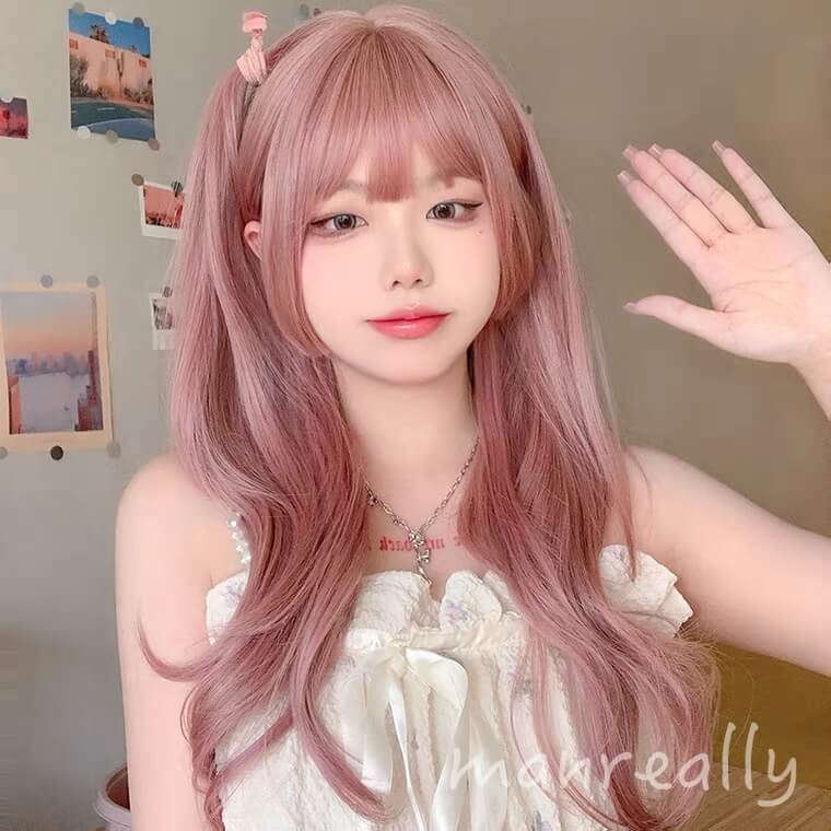 Pastel pink princess hime cut daily long wig BY6090