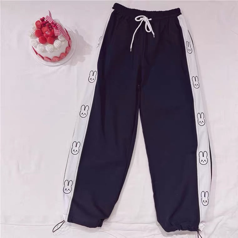 CUTE BUNNY EMBROIDERY WIDE-LEG PANTS BY30000