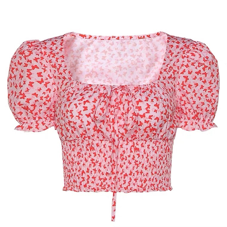 FRENCH STYLE CUTE PRINT BUBBLE SLEEVE T-SHIRT BY20005