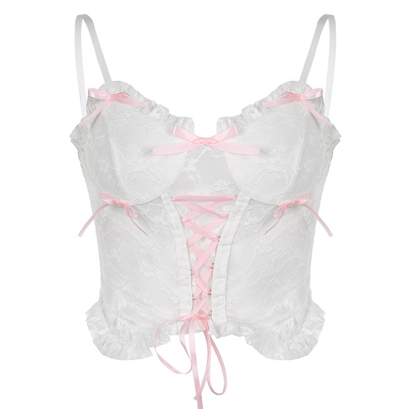 Ins lace pink bow sexy croset BY4061