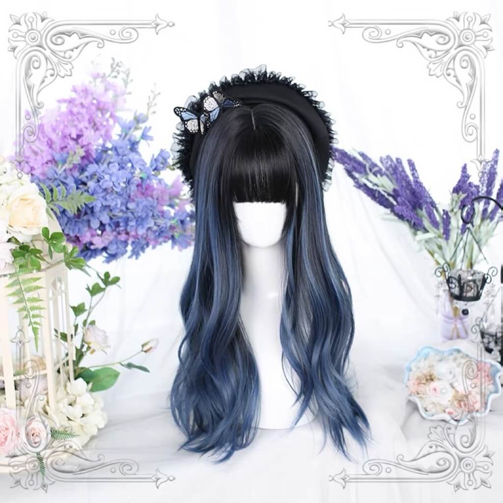 Ins pick dyed blue and black long wig BY4074