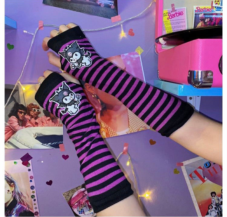HARAJUKU J2K KUROMI STRIPE KNIT CUFF BY87777 | aleeby
