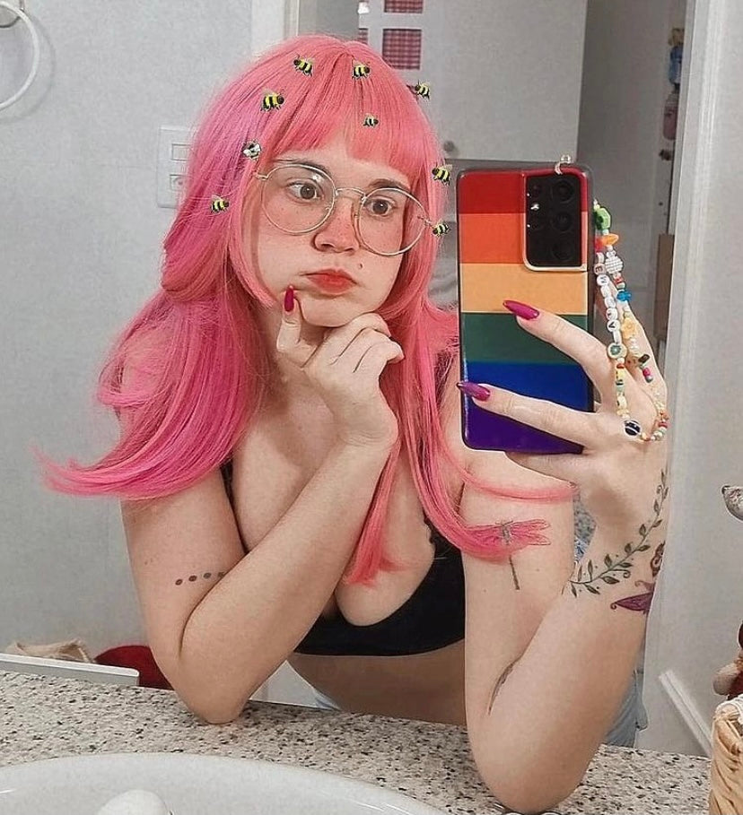 PINK AIR BANGS ROUND FACE WIG BY31084