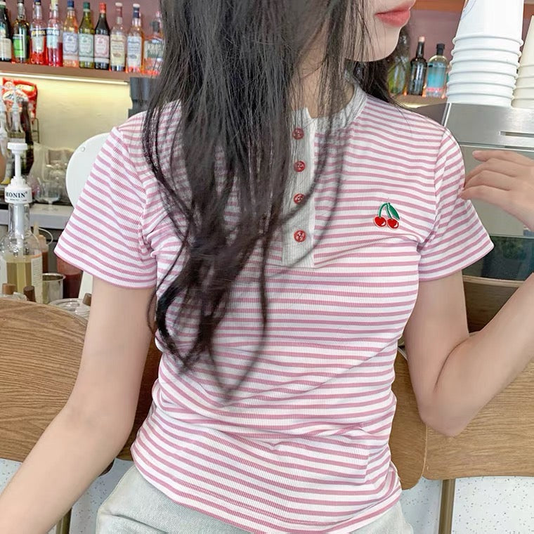 2022 sweet cherry pink striped T-shirt BY104