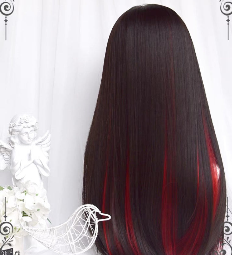 2022 New black red pick dyed long straight wig BY106