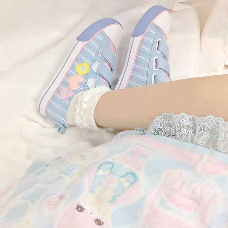 CREAM PINK BLUE CANVAS SHOES BY70015