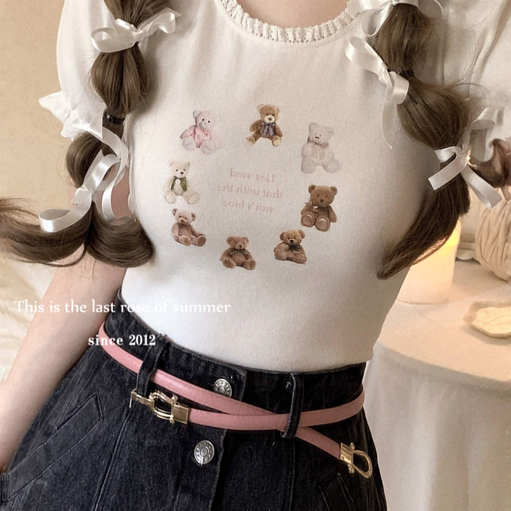 Cute cream bear girly ballet T-shirt BY3311