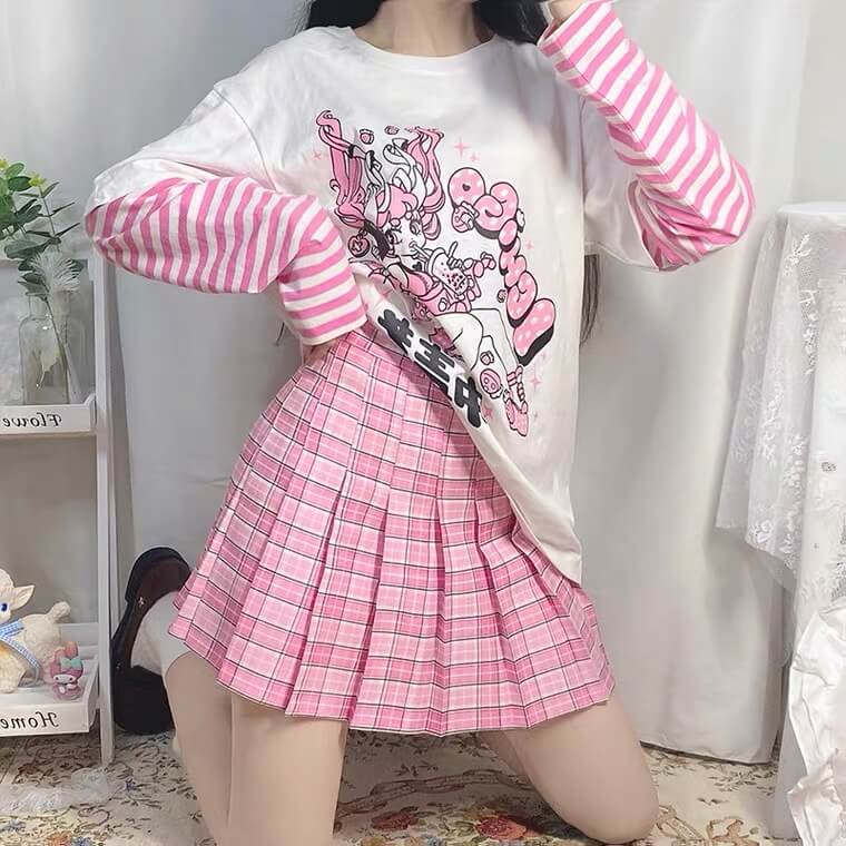 2023 New harajuku jk pink plaid pleated skirt BY2093 aleeby