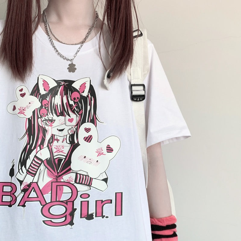 “BAD GIRL” SWEET JK PRINTING OVERSIZE T-SHIRT BY60008