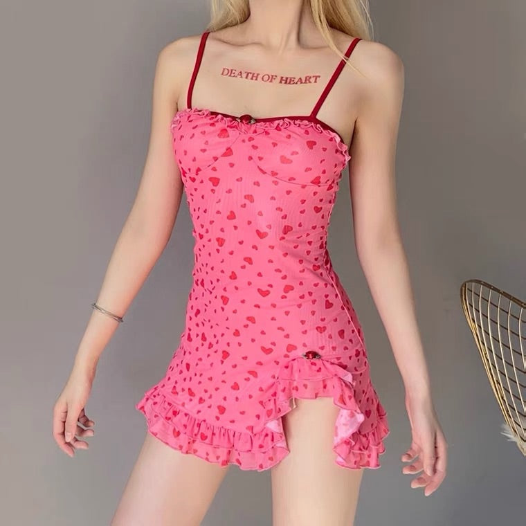 NEW SWEET PINK HEART LACE SLIM DRESS BY30001