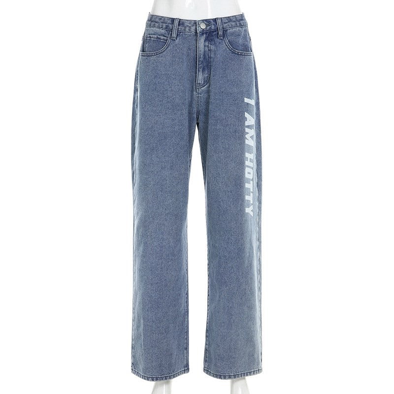 “I AM HOTTY” WOMEN’S PRINTED HIGH WAIST JEANS