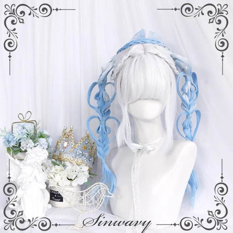 Fairy white blue gradient long curly wig BY6092