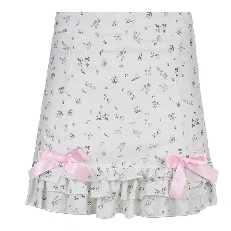 Ins sweet floral lace bow skirt BY2016